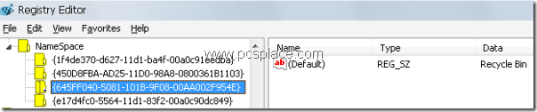 remove recycle bin using registry editor