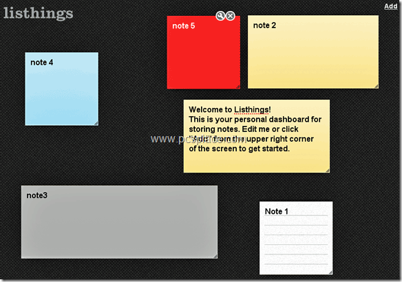 Listhings - online dashboard to easily create and edit personal notes
