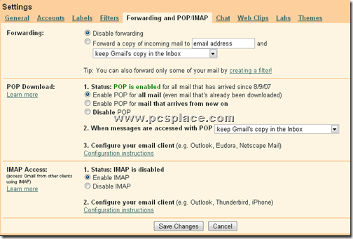 enable forwarding pop in gmail