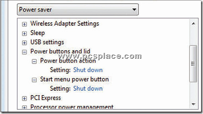 Power options dialog box