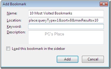 firefox-add-smart-bookmark using queries