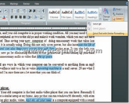 change similarly formatted text in word 2007