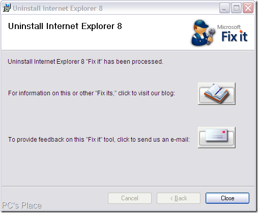 Uninstall Internet Explorere 8