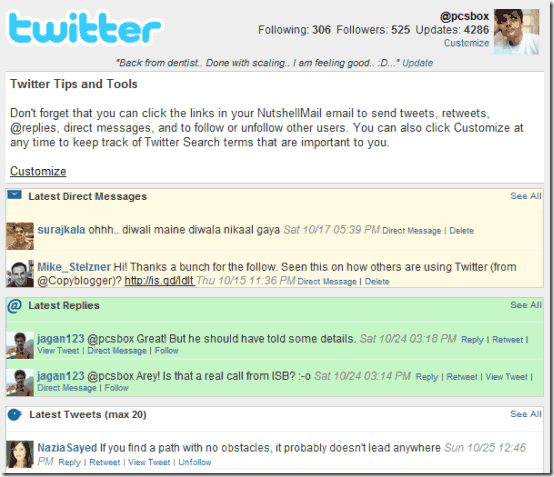 NutShellMail – Access your Email & Social Networking Accounts [ Twitter, Facebook, MySpace ] from Inbox