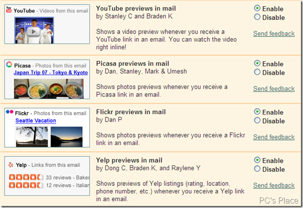 Preview Youtube Videos, Picasa and Flickr Photos, and Yelp in your Gmail