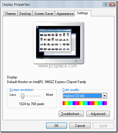 display settings - screen resolution
