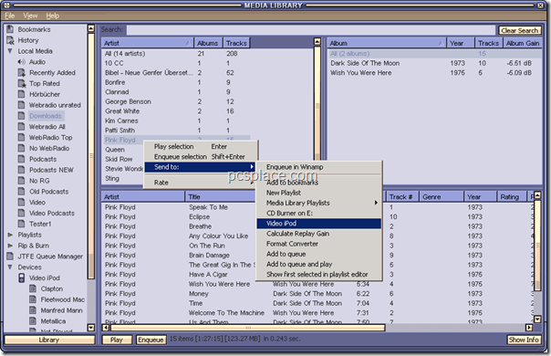send to ipod in mlipod - synchronize apple ipod with winamp